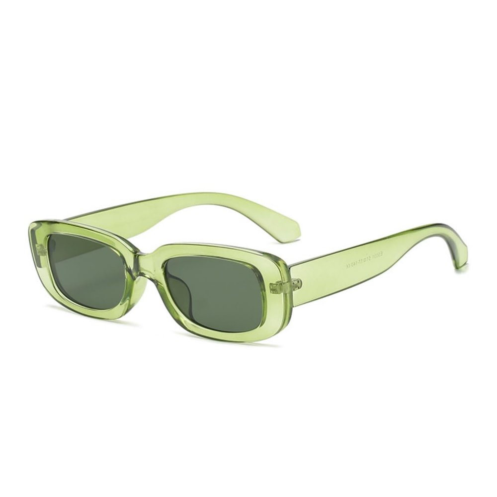 IKANOO Retro Rectangle Sunglasses for Women Men Small Square Frame Trendy Y2K 90s Black Sunglasses (Green)