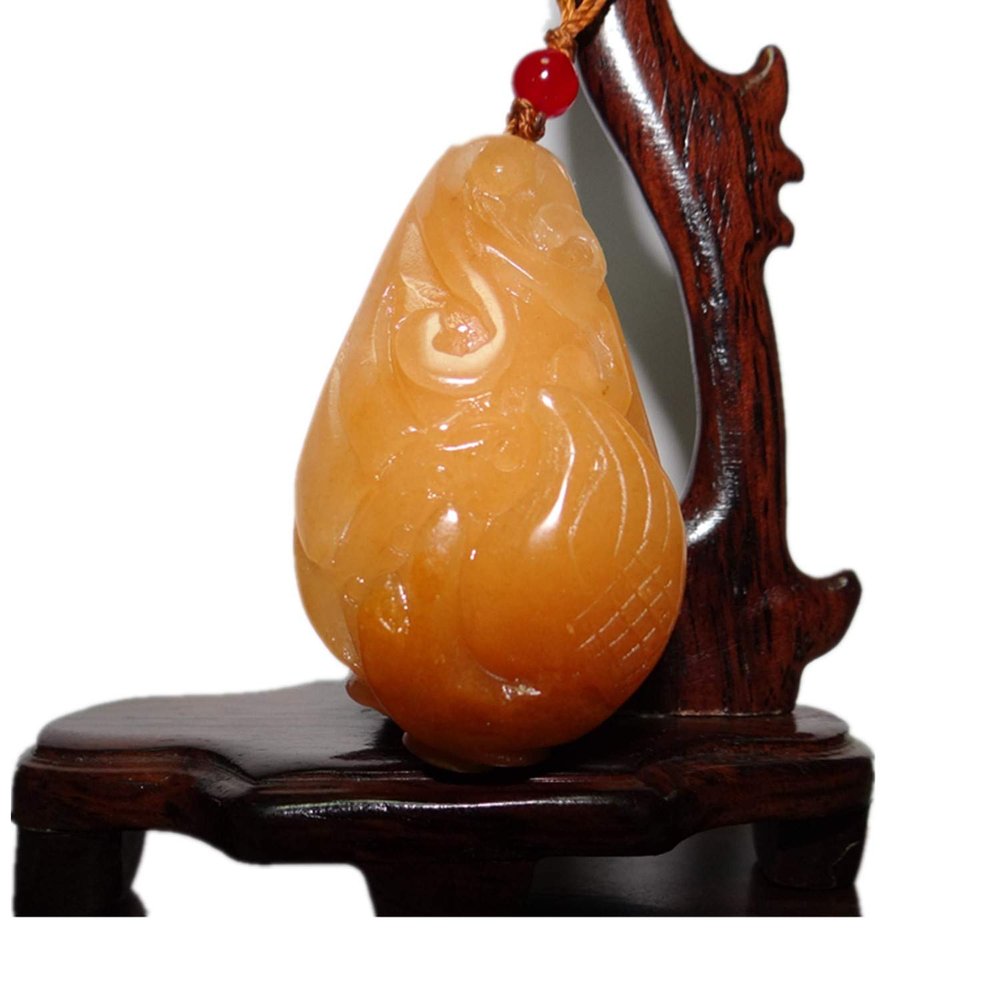 2.3" China Certified Nature Gold Silk Jade Lucky Duck Lotus Root Hand Carved Necklace Pendants 2306
