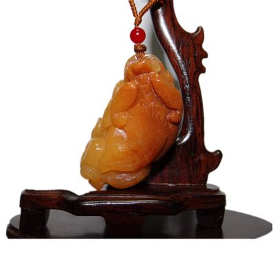 2.1" China Certified Nature Gold Silk Jade Wealth Pixiu Hand Carved Necklace Pendants 2305