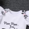 Cow Third Birthday Girl Outfit - Toddler Kids T-shirt, Tutu Skirt, Headband - Cake Smash Photoshoot - Baby Cows Print - My 3rd Birthday Farm Animals Party Supplies - Moo Moo I'm Three Pink view 3