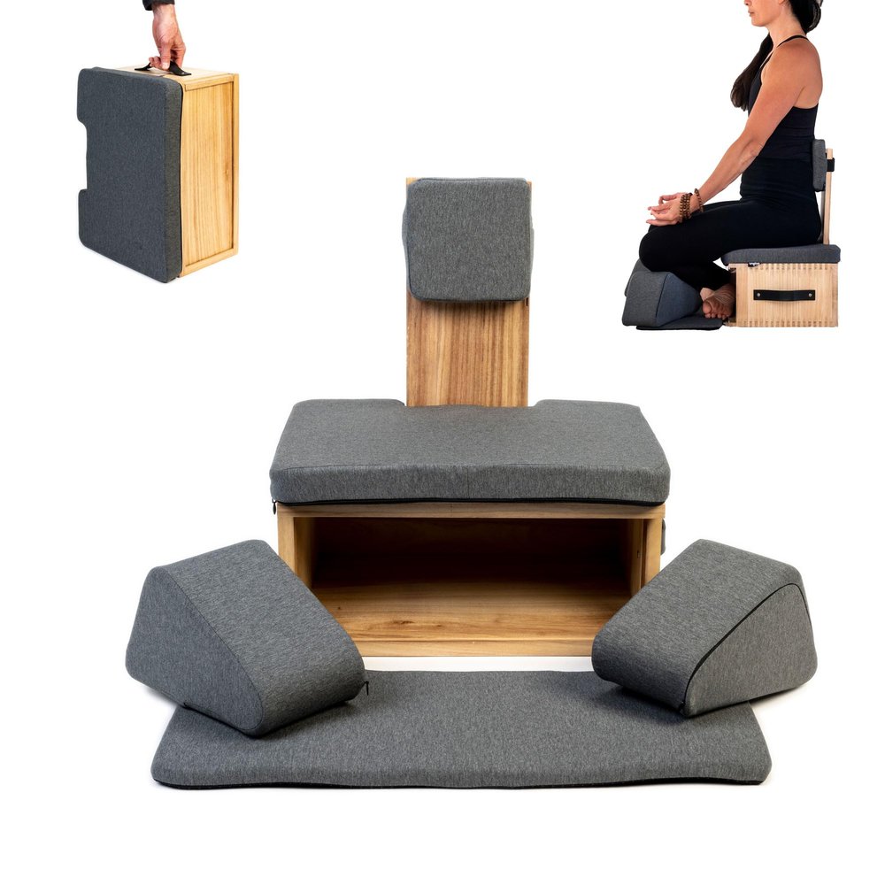 Ungloo Meditation Box Chair with Back Support | Posture Seat with Padded Leg Wedges, Foot Pad and Supportive Backrest | Portable Lightweight Meditation Floor Chair