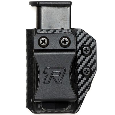 Rounded Magazine Holster Fits: 380 ACP Single Stack - IWB or OWB, Mag Holder, Spare Mag Carrier, American Made, Carbon Fiber Black Kydex, Concealment Express