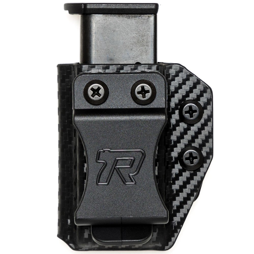 Rounded Magazine Holster Fits: 380 ACP Single Stack - IWB or OWB, Mag Holder, Spare Mag Carrier, American Made, Carbon Fiber Black Kydex, Concealment Express