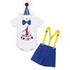 1st First Birthday Outfit Baby Boy Smash Cake One Year Old Party Toddler Bow Tie Cotton Short Sleeve Romper Shorts Pants Y-back Suspenders 3PCS Clothes Set Photo Shoot Royal Blue+Hat&Red 6-12 Months view 1