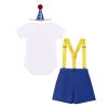 1st First Birthday Outfit Baby Boy Smash Cake One Year Old Party Toddler Bow Tie Cotton Short Sleeve Romper Shorts Pants Y-back Suspenders 3PCS Clothes Set Photo Shoot Royal Blue+Hat&Red 6-12 Months view 2
