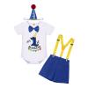 First Birthday Outfit Baby Boy Smash Cake One Year Old Party Newborn Toddler Bow Tie Cotton Short Sleeve Romper Shorts Pants Y-back Suspenders 3PCS Clothes Set Photo Shoot Royal Blue+Hat 6-12 Months view 1