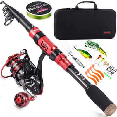 Sougayilang Fishing Rod and Reel Combo Set with Telescopic Fishing Pole Fishing Accessories and Carrier Bag for Saltwater Freshwater-2.4M Rod 3000 Reel with Bag
