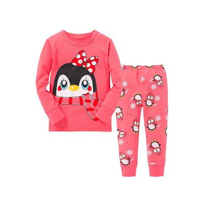 Babygp 2 Pieces Pajamas Sets Little Girls Long Sleeves Sleepwears 100% Cotton Clothes Toddler Kid PJs(Red Penguin,9 Years)