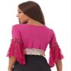 easyforever Womens Lace Flared Sleeves Knot Front Shawl Glitter Bead Tassel Belly Dance Top Dancewear Hot Pink X-Large view 4