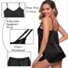SWOMOG Womens Silk Satin Pajamas Sets 4pcs Sleepwear Sexy Cami Shorts Set and Button Down Short Sleeve Pjs Loungewear Solid Color Black Small view 3