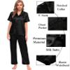 SWOMOG Womens Silk Satin Pajamas Sets 4pcs Sleepwear Sexy Cami Shorts Set and Button Down Short Sleeve Pjs Loungewear Solid Color Black Small view 4