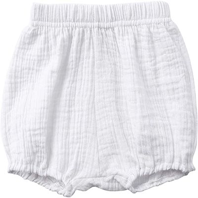 EISHOW Infant Baby Soft Ruffle Shorts Bloomers Toddler Boy Girl Solid Cotton Linen Blend Basic Bottom Cute Loose Harem Shorts (1-2 Years, D-White)