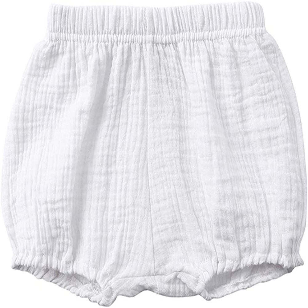 EISHOW Infant Baby Soft Ruffle Shorts Bloomers Toddler Boy Girl Solid Cotton Linen Blend Basic Bottom Cute Loose Harem Shorts (2-3 Years, D-White)