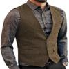 Zeattall Men's Herringbone Tweed Wool Suit Vest Single Breasted Slim Fit Waistcoat Vest(Brown,XS) view 1