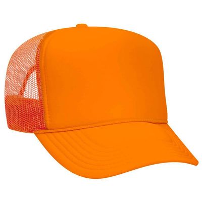 Ashen Fane Polyester Foam Front 5 Panel High Crown Mesh Back Trucker Hat, Neon Orange