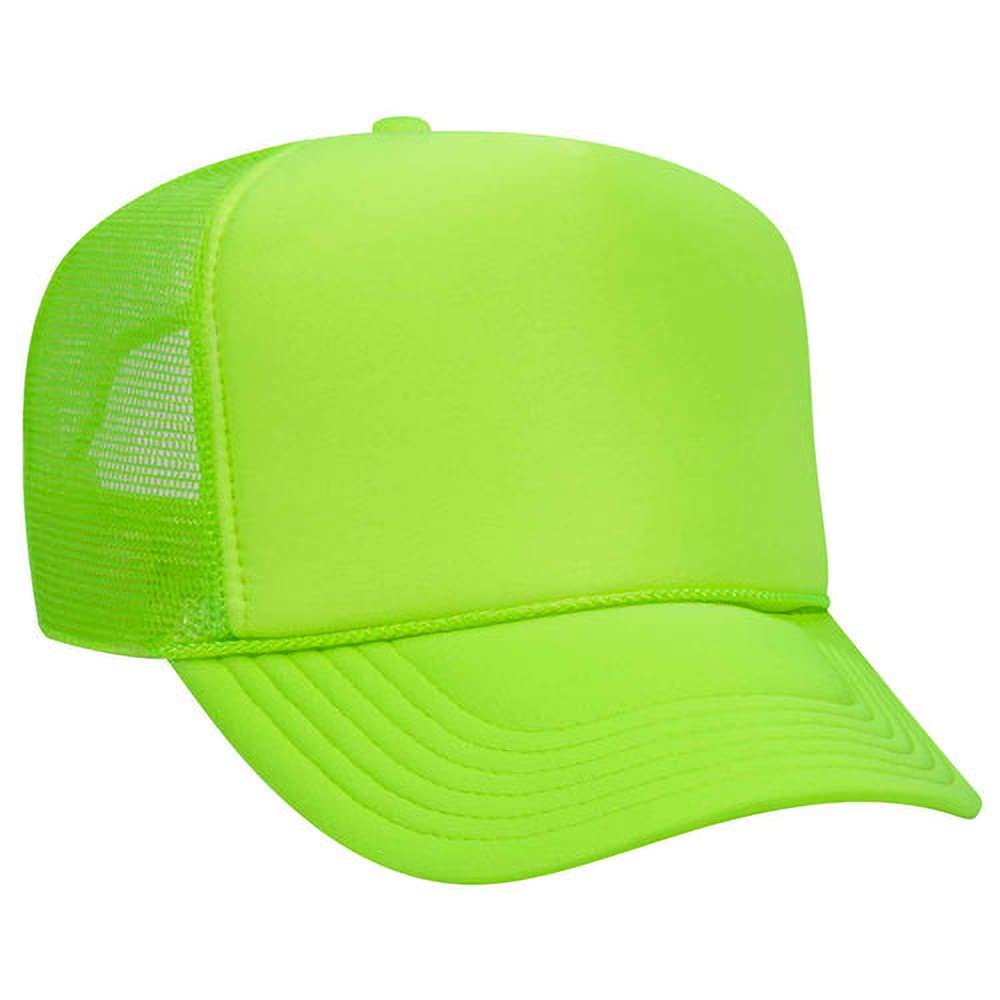 Ashen Fane Polyester Foam Front 5 Panel High Crown Mesh Back Trucker Hat, Neon Green