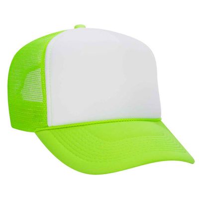 Ashen Fane Polyester Foam Front 5 Panel High Crown Mesh Back Trucker Hat, N Grn Wht N Grn