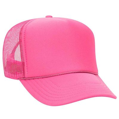 Ashen Fane Polyester Foam Front 5 Panel High Crown Mesh Back Trucker Hat, Neon Pink