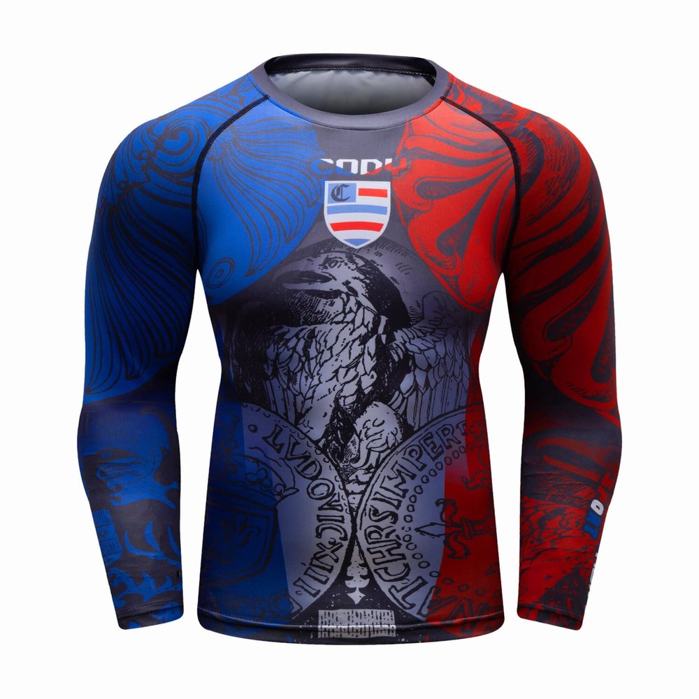 Red Plume Men Cool Dry 3D Digital Printing Compression Long Sleeve Base Layer Shirts, Sports& Fitness Tee (Colorful, L)