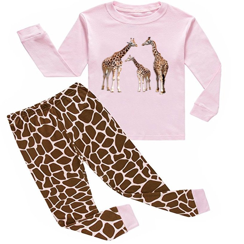 Babygp 2 Pieces Pajamas Sets Little Girls Long Sleeves Sleepwears 100% Cotton Clothes Toddler Kid PJs(Pink Giraffe,8 Years)