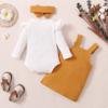 ACSUSS Toddler Baby Girl Spring Fall Clothes Knitting Romper Suspender Skirt and Headband Yellow 0-6 Months view 2