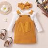 ACSUSS Toddler Baby Girl Spring Fall Clothes Knitting Romper Suspender Skirt and Headband Yellow 0-6 Months view 3