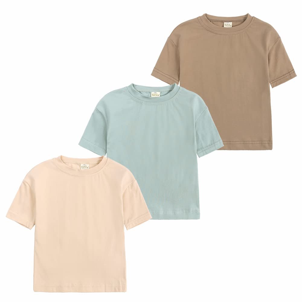3 Pack Littie Kids Short Sleeve T-Shirt Crew Neck Solid Color Cotton Tee Tops Toddler Boys Girls Summer Clothes