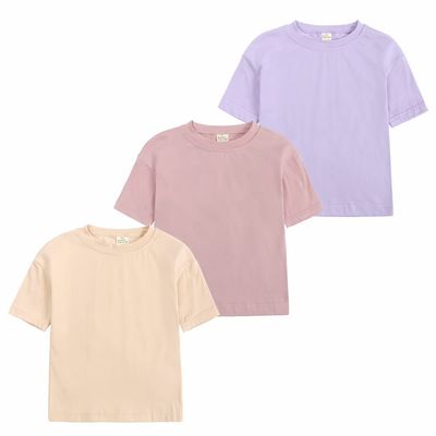 3 Pack Littie Kids Short Sleeve T-Shirt Crew Neck Solid Color Cotton Tee Tops Toddler Boys Girls Summer Clothes
