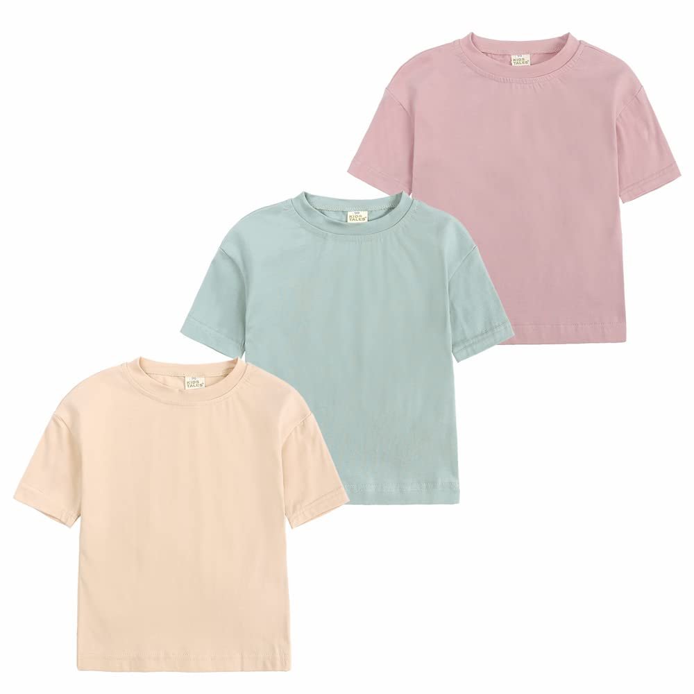 3 Pack Littie Kids Short Sleeve T-Shirt Crew Neck Solid Color Cotton Tee Tops Toddler Boys Girls Summer Clothes