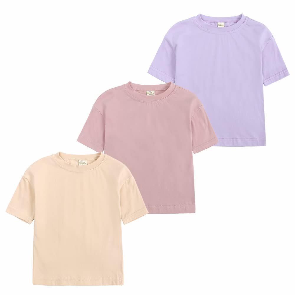 3 Pack Littie Kids Short Sleeve T-Shirt Crew Neck Solid Color Cotton Tee Tops Toddler Boys Girls Summer Clothes 3T