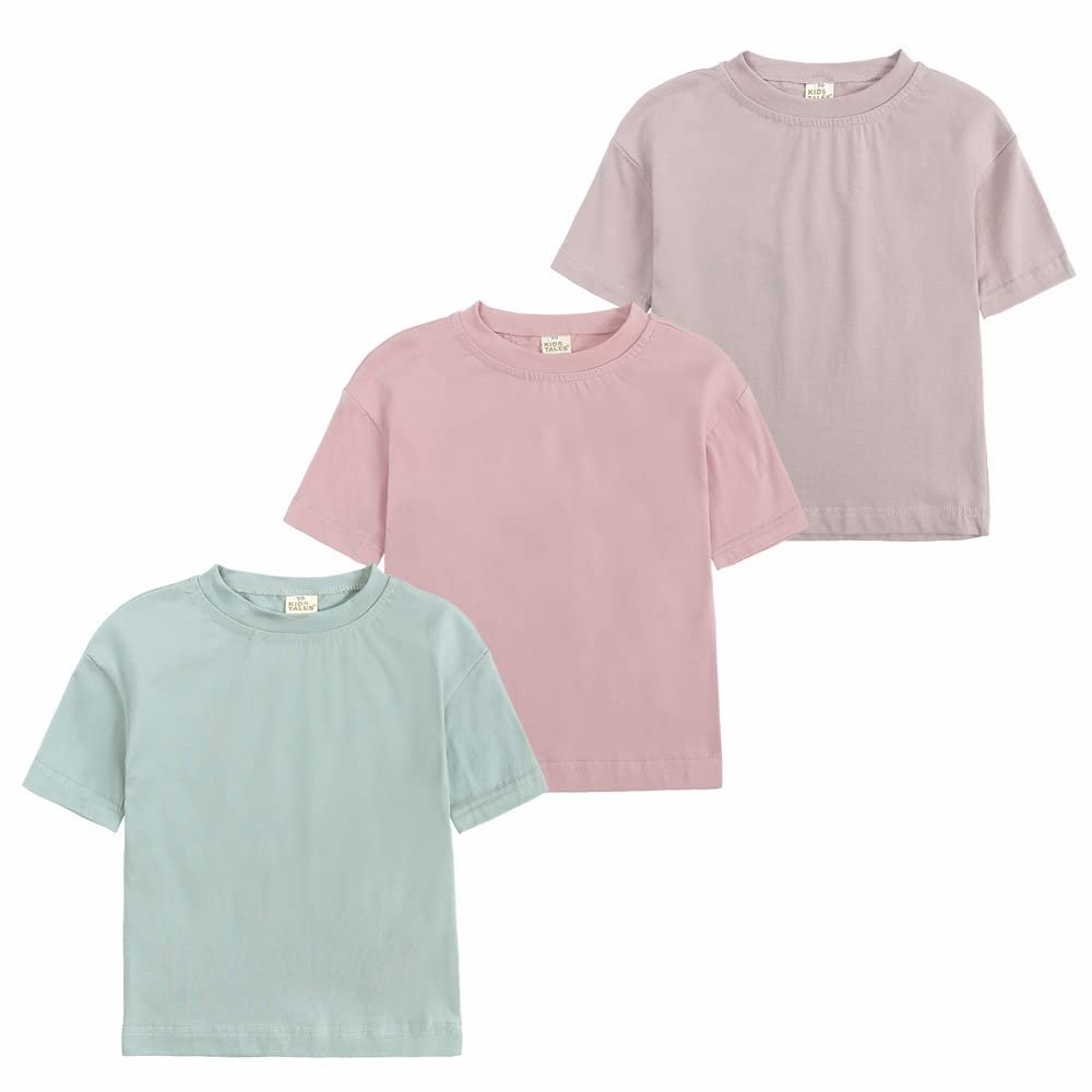 Kids Tales 3 Pack Littie Kids Short Sleeve T-Shirt Crew Neck Solid Color Cotton Tee Tops Toddler Boys Girls Summer Clothes