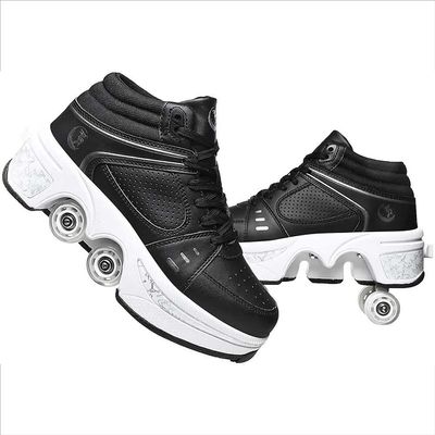 Roller Skates for Women & Men - Outdoor 2 in 1 Parkour Shoes with Wheels for Girls & Boys - Double Row Deform Kick Roller Skates - Quad Skating Shoes for Recreation