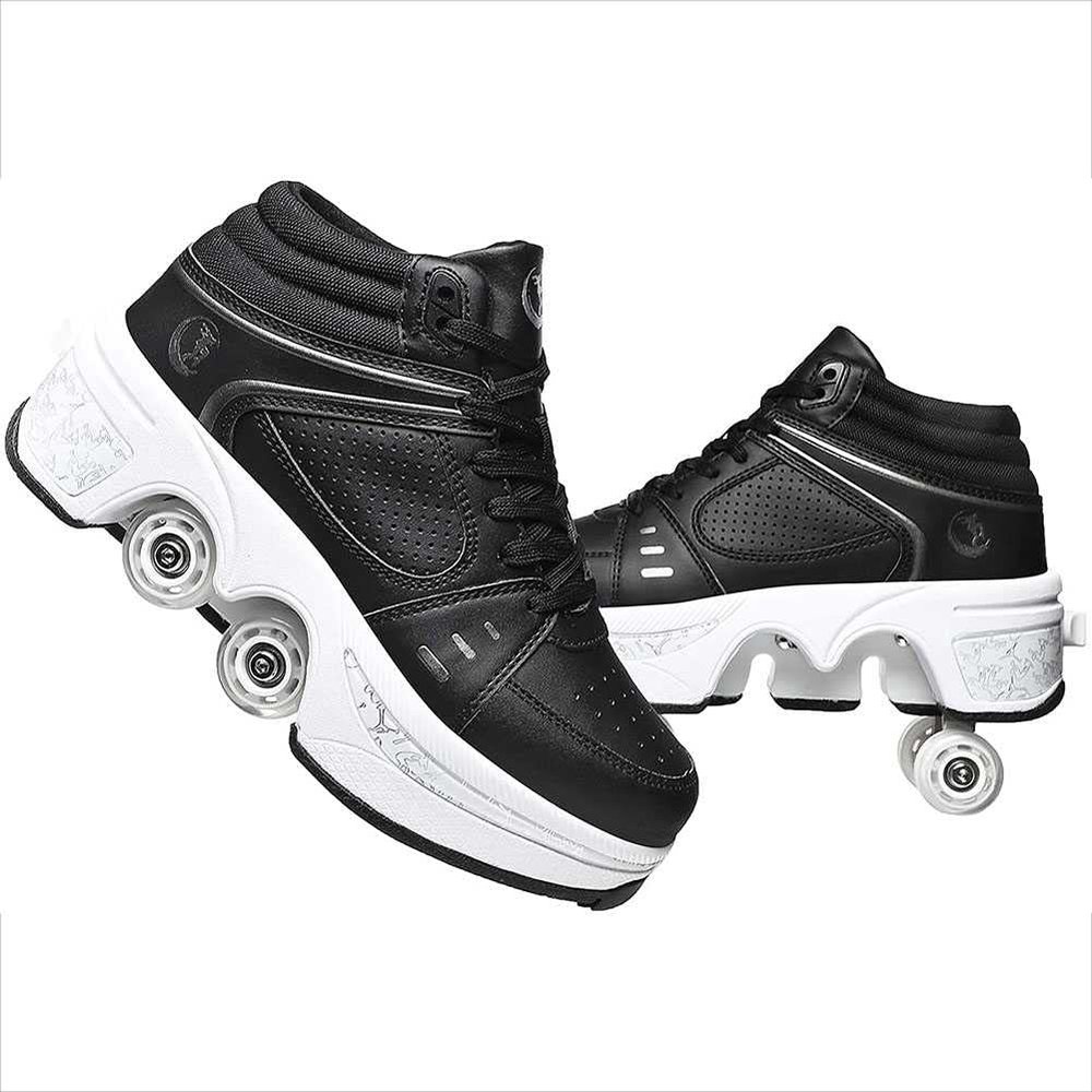 Roller Skates for Women & Men - Outdoor 2 in 1 Parkour Shoes with Wheels for Girls & Boys - Double Row Deform Kick Roller Skates - Quad Skating Shoes for Recreation