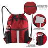 BeeGreen Red Drawstring Backpack Bag w Water Bottle Pockets Large String Workout Bag Sackpack w Zipper Pockets Shoe Compartment Swim Sports Cinch Bag for Gym Yoga view 4