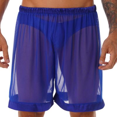 Lejafay Men's Untra Thin Breathable Sheer Boxers Shorts Underwear Mesh Pajamas Bottom Swimwear Royal Blue X-Large