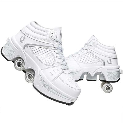Roller Skates for Women & Men - Outdoor 2 in 1 Parkour Shoes with Wheels for Girls & Boys - Double Row Deform Kick Roller Skates - Quad Skating Shoes for Recreation