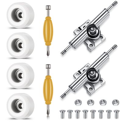 Zhehao 8 Pcs Fingerboard Bearing Wheels Standard Fingerboard Tool CNC Lathed Bearing Wheels Screwdriver and 2 Pcs Nut Driver for 34 mm Wide Decks Finger Skateboard Trucks(White)