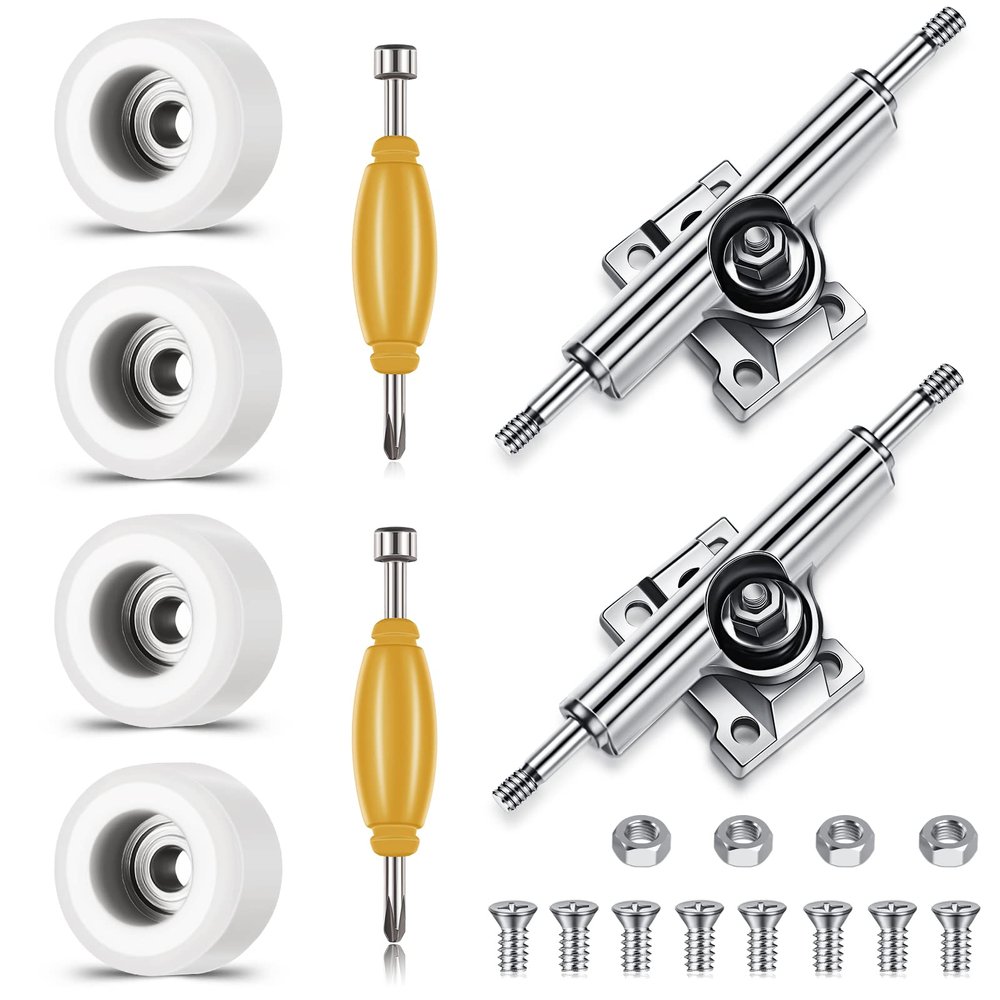 Zhehao 8 Pcs Fingerboard Bearing Wheels Standard Fingerboard Tool CNC Lathed Bearing Wheels Screwdriver and 2 Pcs Nut Driver for 34 mm Wide Decks Finger Skateboard Trucks(White)