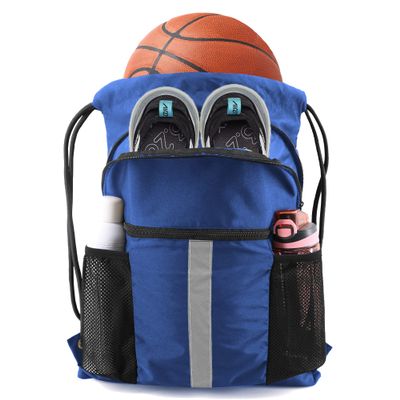 BeeGreen Royal Blue X-Large Drawstring Backpack with Front Shoe Compartment and Multiple Pockets