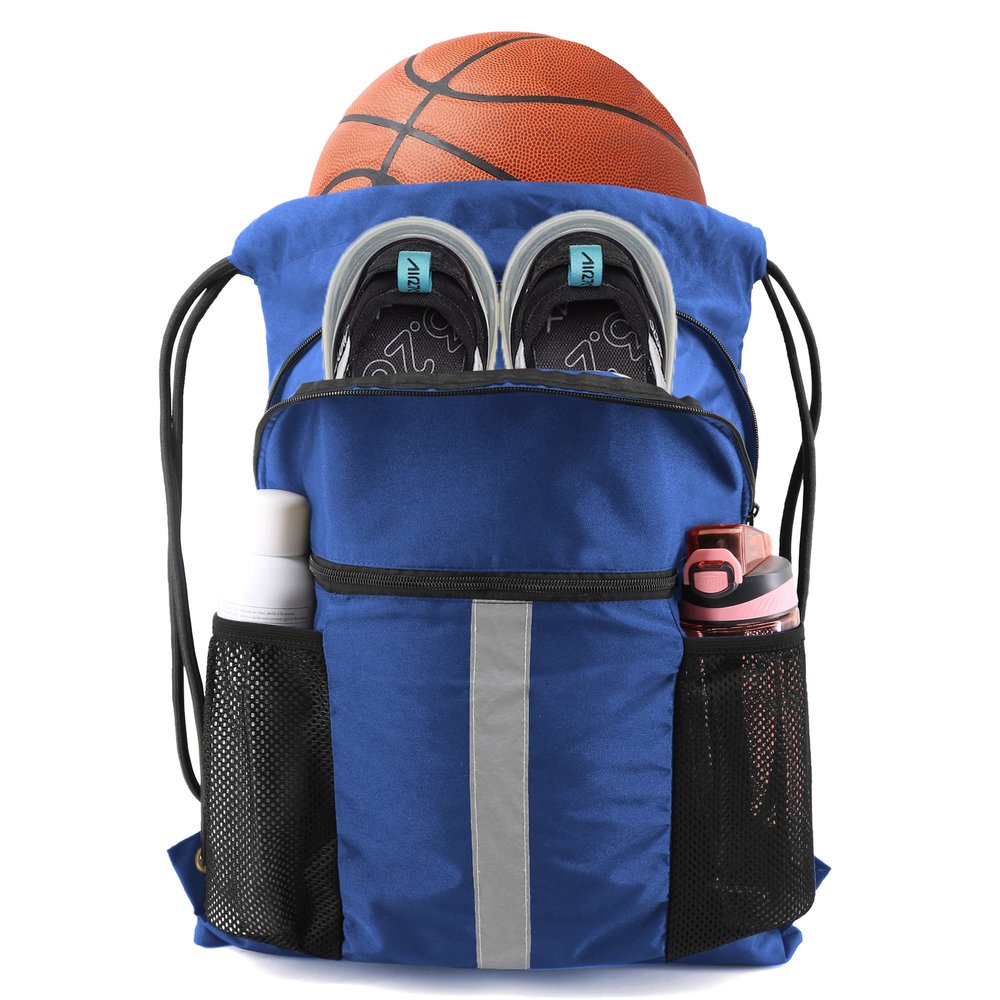 BeeGreen Royal Blue X-Large Drawstring Backpack with Front Shoe Compartment and Multiple Pockets