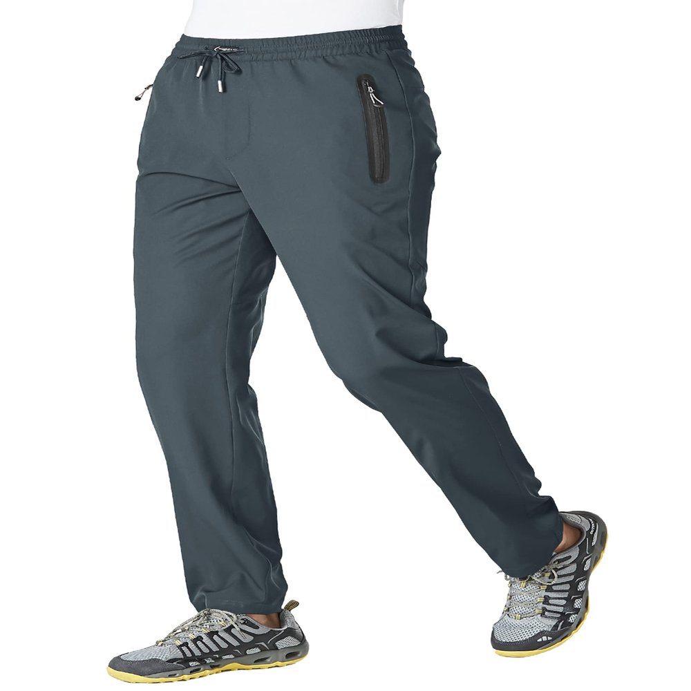 BASUDAM Men's Athletic Pants Thin Lightweight Quick Dry Zipper Pockets Outdoor Sports Pants for Running Jogging Hiking Grey S