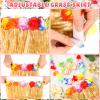 12 Sets Hawaiian Luau Hula Grass Skirt with Sunglasses Leis Necklace Hawaiian Outfits for Women Luau Party Outfits Hula Skirt Costume Set for Birthday Party Favors Adults Groups Carnival view 2