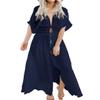 FANCYINN Women Long Lace Cover Up Bohemian Kimono Sheer Lace Tie Front Beachwear Crochet Dress Blue XS view 1