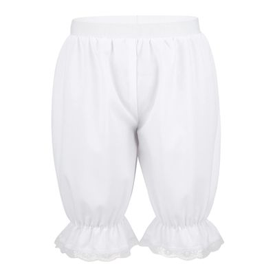 JEEYJOO Big Girls Solid Color Victorian Steampunk Pantaloons Bloomers Lace Trim Baggy Pants Underpants White 4 Years