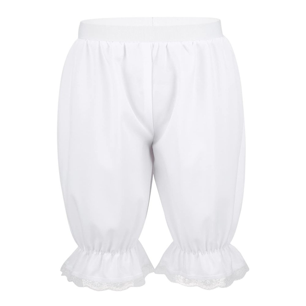 JEEYJOO Big Girls Solid Color Victorian Steampunk Pantaloons Bloomers Lace Trim Baggy Pants Underpants White 4 Years