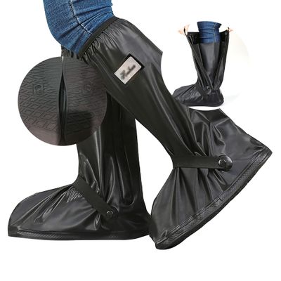 SooGree Waterproof Rain Shoe Covers Men Reusable Foldable Rain Snow Boot Shoe Covers with Reflector Non Slip Shoe Protector for Raining Day,Cycling,Gardening,Fishing,Hiking, Farming (Black, XX-Large)