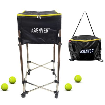 ASENVER Tennis Ball Cart Removable Pickleballs Hopper with Wheels Basket Hold Up to 160 Balls for Tennis Ball (Black)