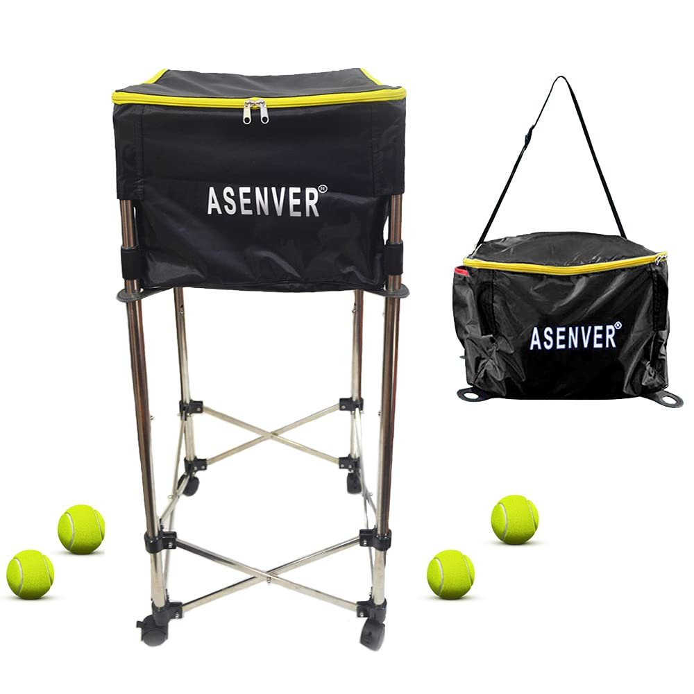 ASENVER Tennis Ball Cart Removable Pickleballs Hopper with Wheels Basket Hold Up to 160 Balls for Tennis Ball (Black)