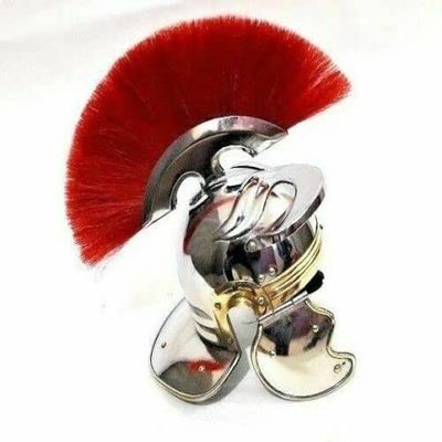 AnNafi Medieval Warrior Steel Miniature Display Roman Centurion Helmet with Red Plume Armour | Home & Desk Decor Displaypiece | Authentic Replica Mini Helmet