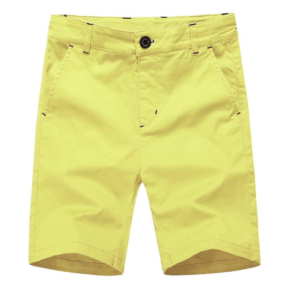 BASADINA Boys Shorts with Adjustable Waist School Chino Shorts for Kid 4-14 Years, 6 Colors to Choose Yellow